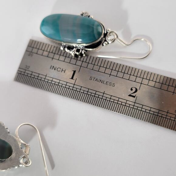 Sterling Silver Teardrop Earrings with Striated Blue Gemstone - Picture 11 of 16